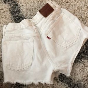 Levi 501 white distressed cut off shorts